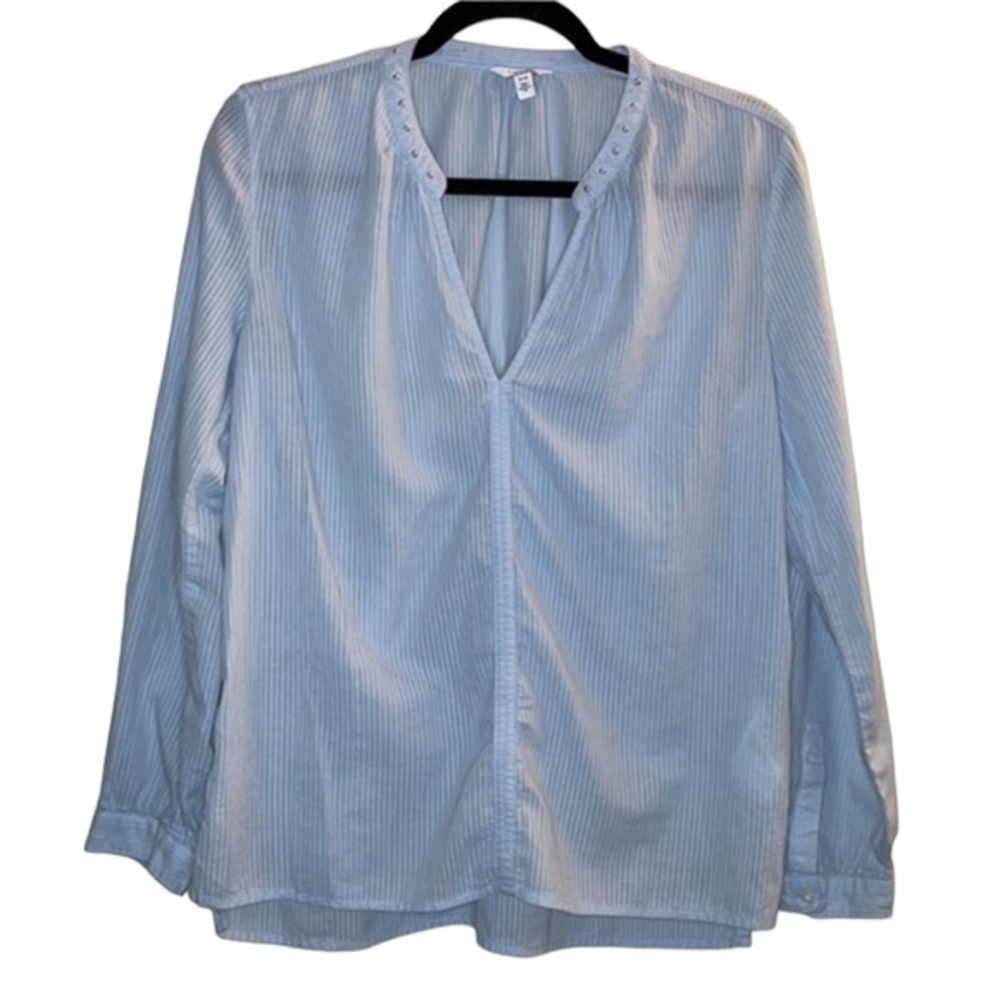 Calvin Klein Light Blue Striped Long Sleeve Blouse Shirt Size Medium